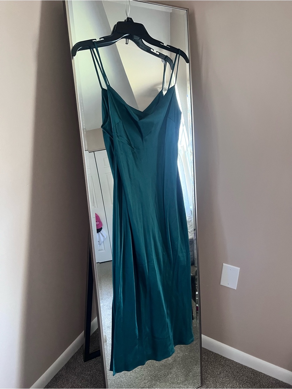 Express Hunter Green Satin Midi Dress